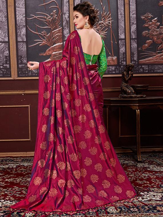 gold foil conversational printed saree with blouse - 15425952 - Zoom Image - 2