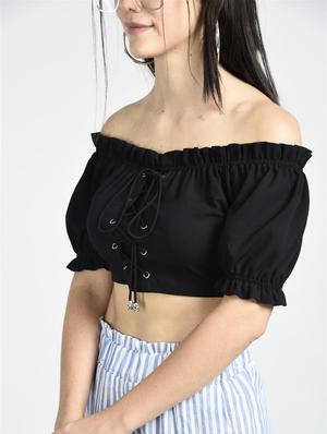 off shoulder lace-up crop top - 15426418 - Standard Image - 2