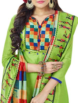 Printed patch yoke churidaar suit - 15426714 - Standard Image - 2