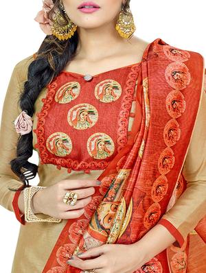 Printed patch yoke churidaar suit - 15426719 - Standard Image - 2
