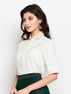Zari Work Slim Fit Collar Shirt - 15427055 - Standard Image - 2
