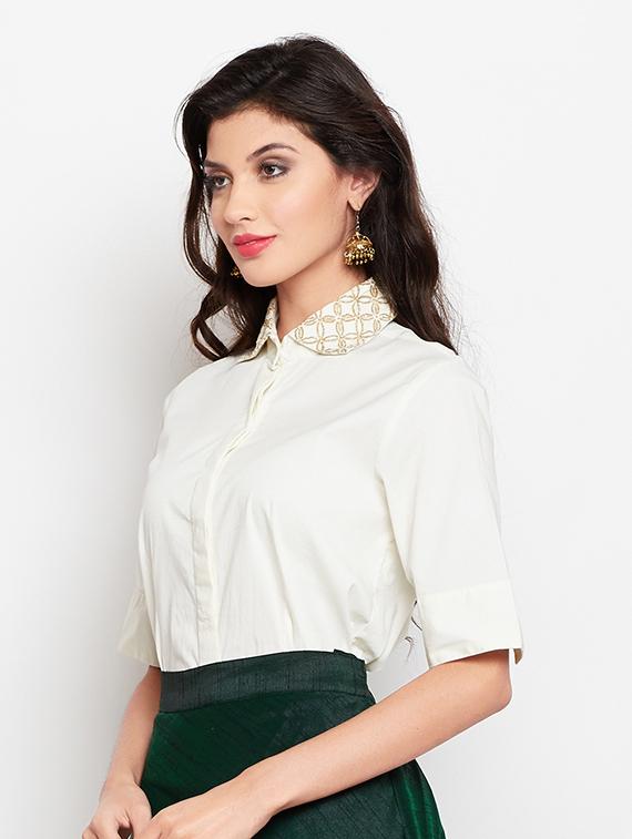 Zari Work Slim Fit Collar Shirt - 15427055 - Zoom Image - 2