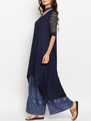 Asymmetric block print kurta - 15427081 - Standard Image - 2