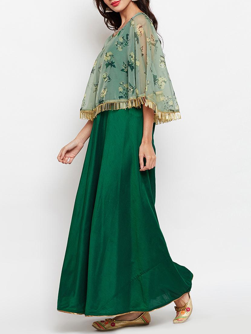 a-line kurta with cape - 15427093 - Zoom Image - 2