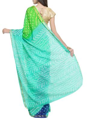 contrast shades bandhani saree with blouse - 15427181 - Standard Image - 2