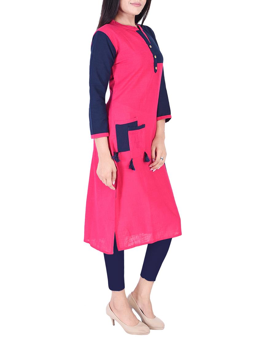 straight color block kurta - 15427468 - Zoom Image - 2