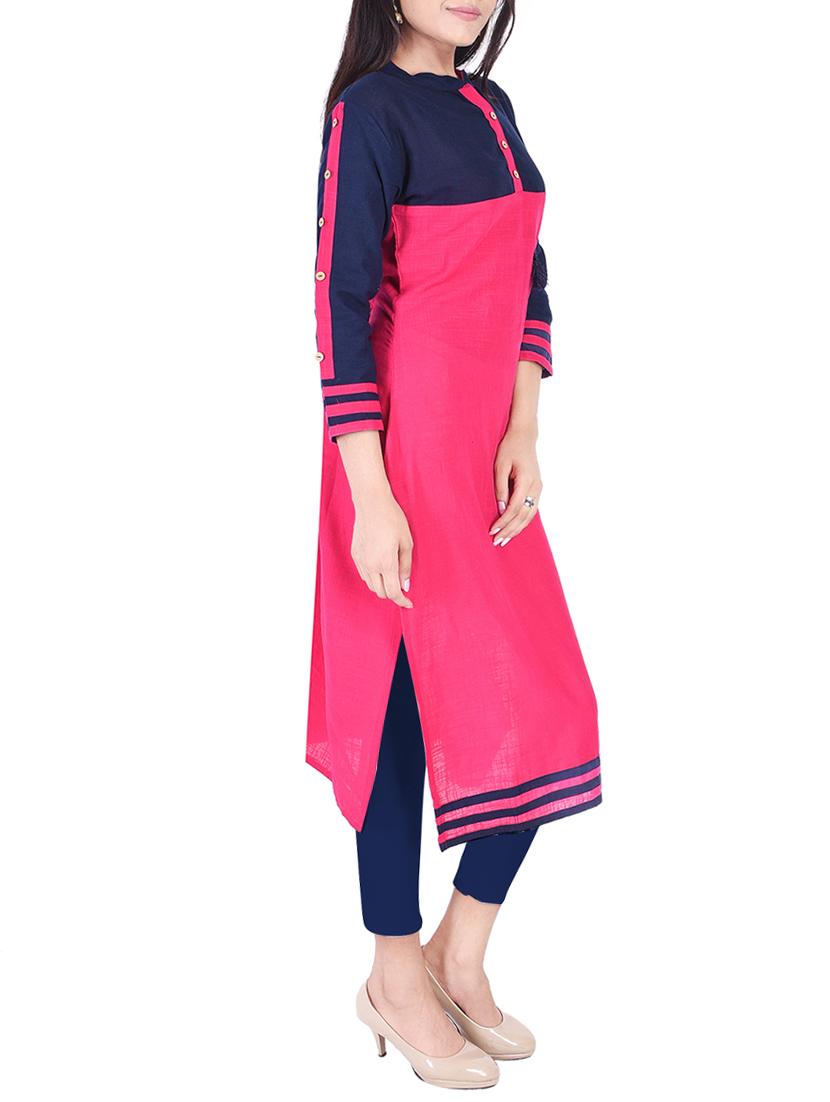 straight color block kurta - 15427477 - Zoom Image - 2