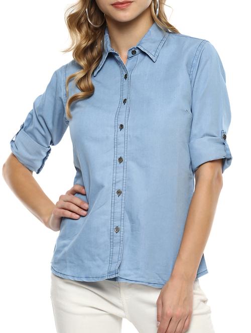 roll up sleeve denim shirt - 15427897 - Standard Image - 1