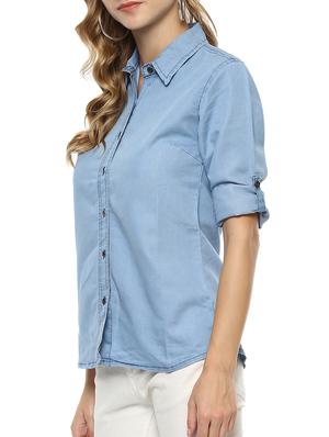 roll up sleeve denim shirt - 15427897 - Standard Image - 2