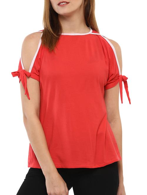 tie up sleeve cold shoulder top - 15427934 - Standard Image - 1