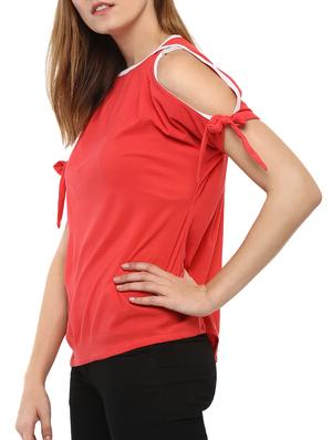 tie up sleeve cold shoulder top - 15427934 - Standard Image - 2