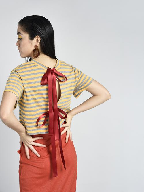 bow tie split back crop top - 15428269 - Standard Image - 1