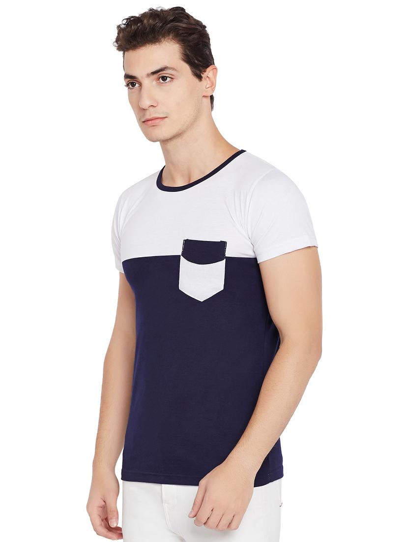 blue cotton blend color block t-shirt - 15429093 - Zoom Image - 2