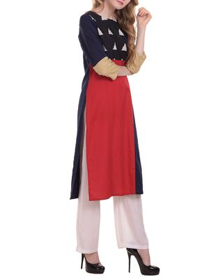 straight color block kurta - 15429133 - Standard Image - 2