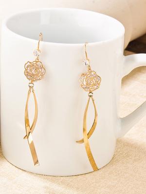 gold metal drop earrings - 15429295 - Standard Image - 2