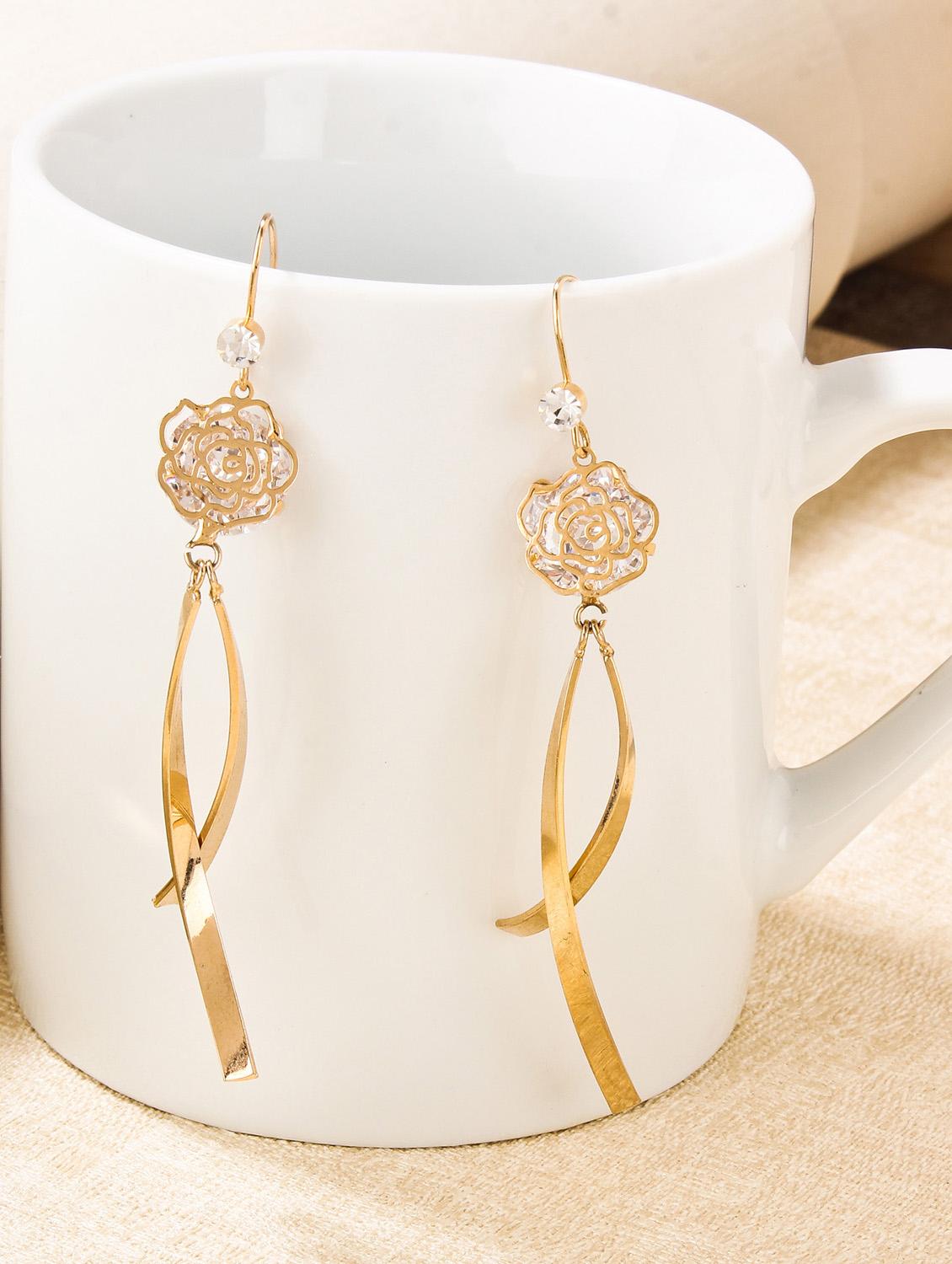 gold metal drop earrings - 15429295 - Zoom Image - 2
