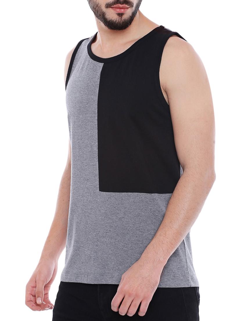 grey cotton blend color block t-shirt - 15429674 - Zoom Image - 2