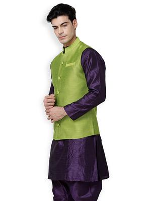 green rayon nehru jacket - 15429950 - Standard Image - 2