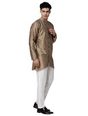 brown cotton blend asymmetric kurta - 15429955 - Standard Image - 2