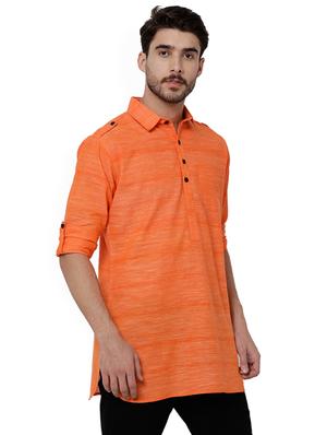 orange cotton short kurta - 15429960 - Standard Image - 2