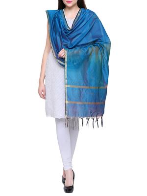 blue cotton blend woven dupatta - 15430512 - Standard Image - 2