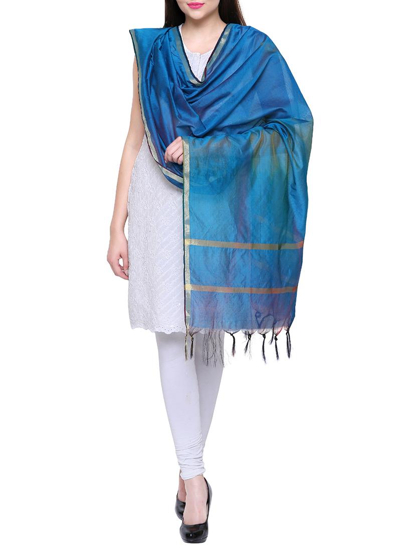 blue cotton blend woven dupatta - 15430512 - Zoom Image - 2