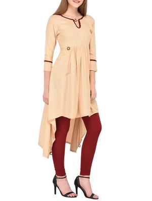 Beige high-low kurta - 15430610 - Standard Image - 2
