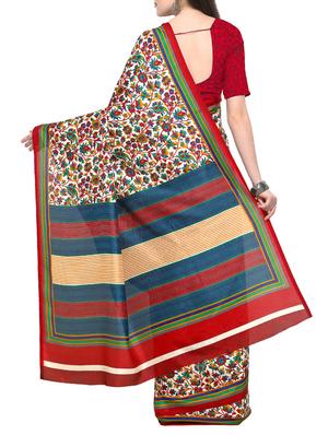 striped pallu kalamkari printed saree with blouse - 15431060 - Standard Image - 2