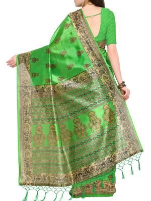abstract printed mysore silk saree with tassels with blouse - 15431085 - Standard Image - 2