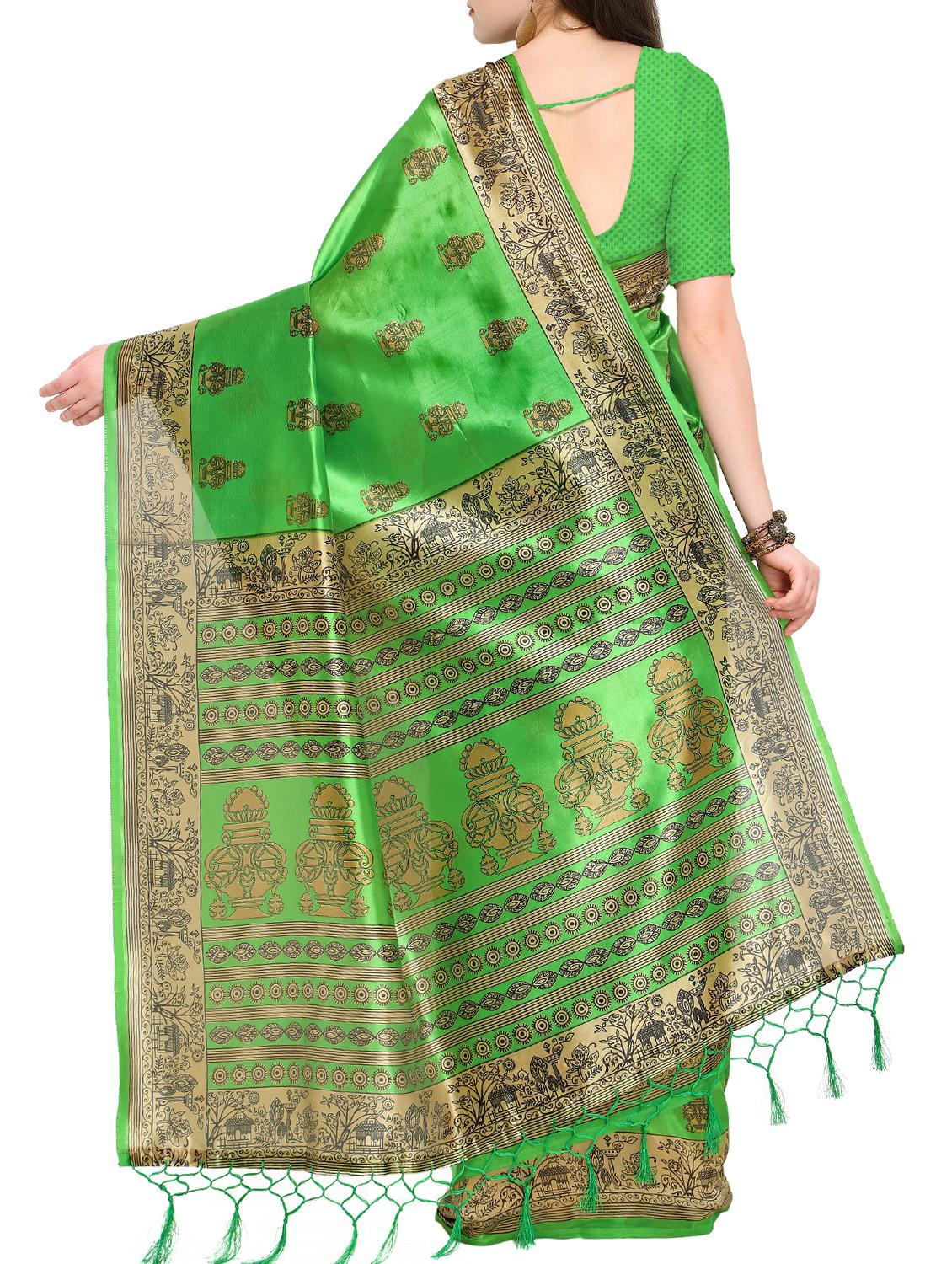 abstract printed mysore silk saree with tassels with blouse - 15431085 - Zoom Image - 2