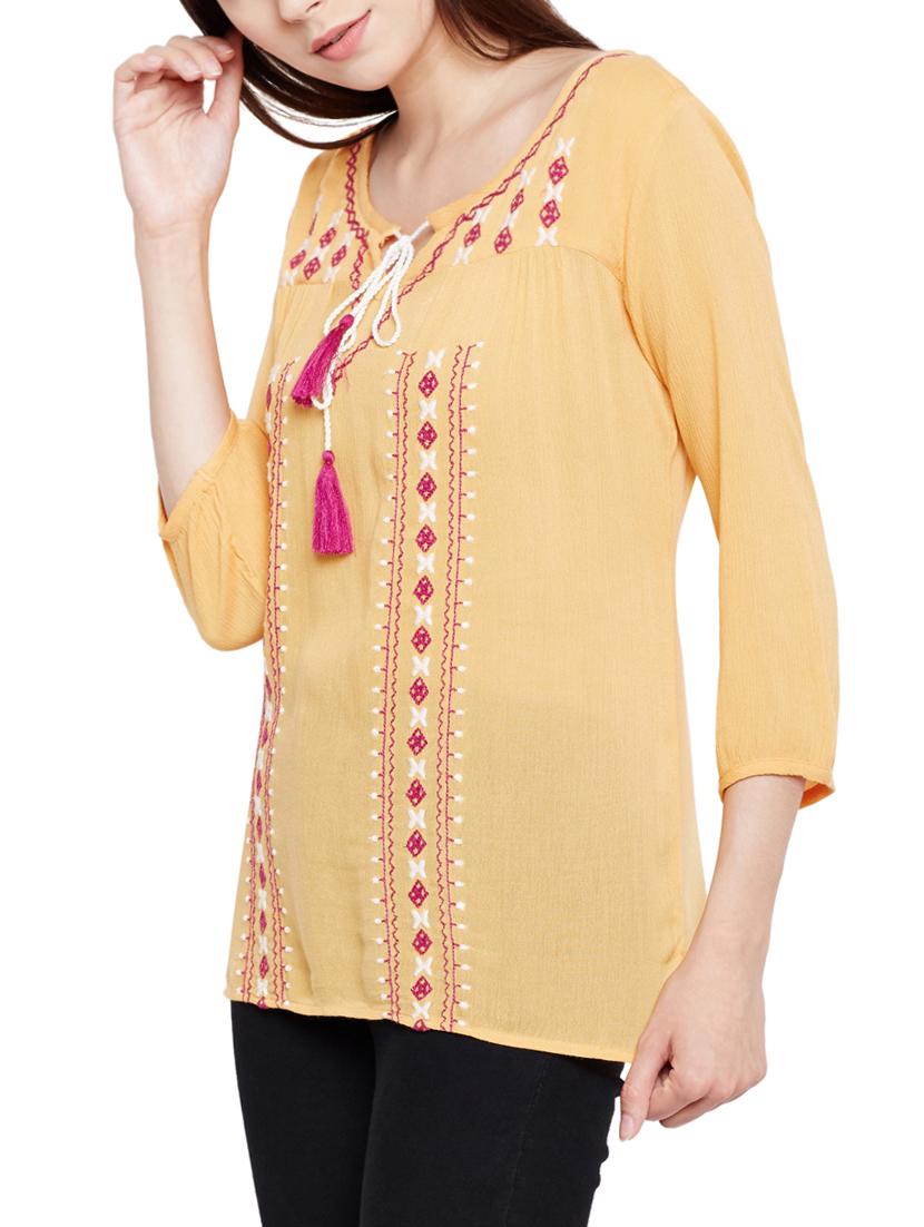 tie-up neck embroidered top - 15431321 - Zoom Image - 2