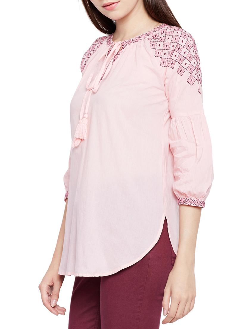 tie-up neck embroidered tunic - 15431327 - Zoom Image - 2