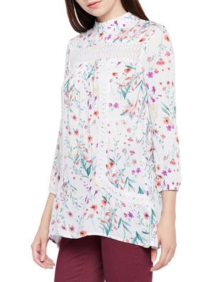 mock neck floral lace detail tunic - 15431333 - Standard Image - 2
