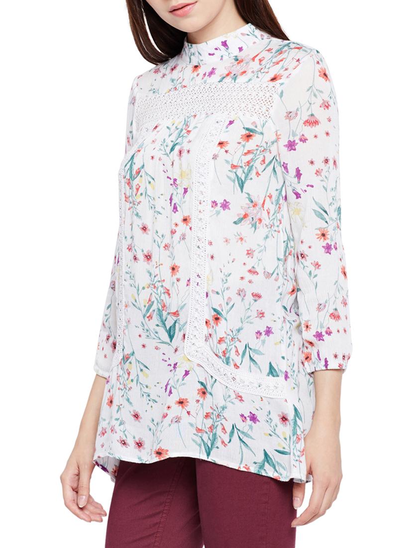 mock neck floral lace detail tunic - 15431333 - Zoom Image - 2