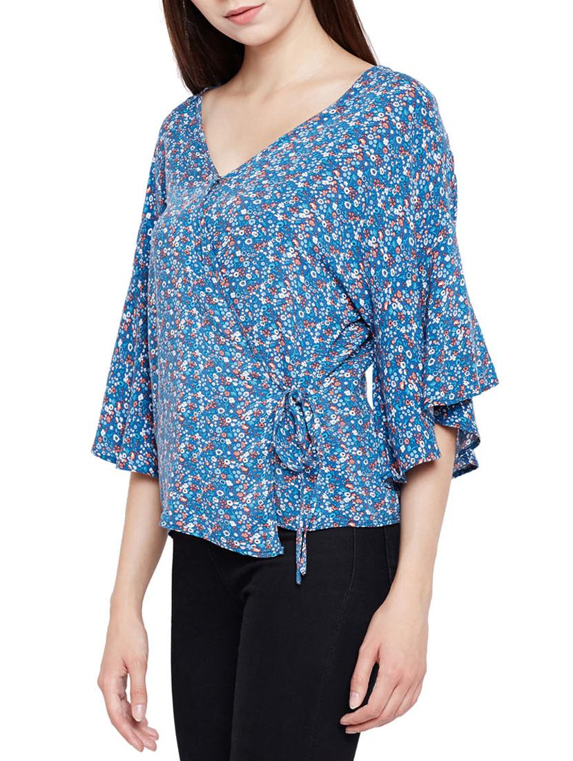 flared sleeve wrap top - 15431342 - Zoom Image - 2