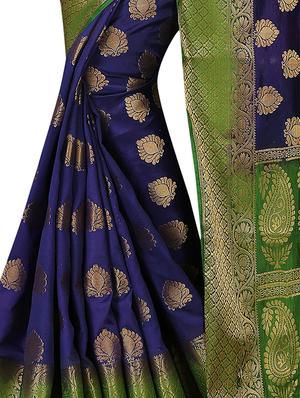 contrast border zari woven saree with blouse - 15432922 - Standard Image - 2