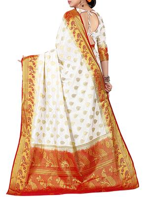 contrast zari border banarasi saree with blouse - 15432964 - Standard Image - 2