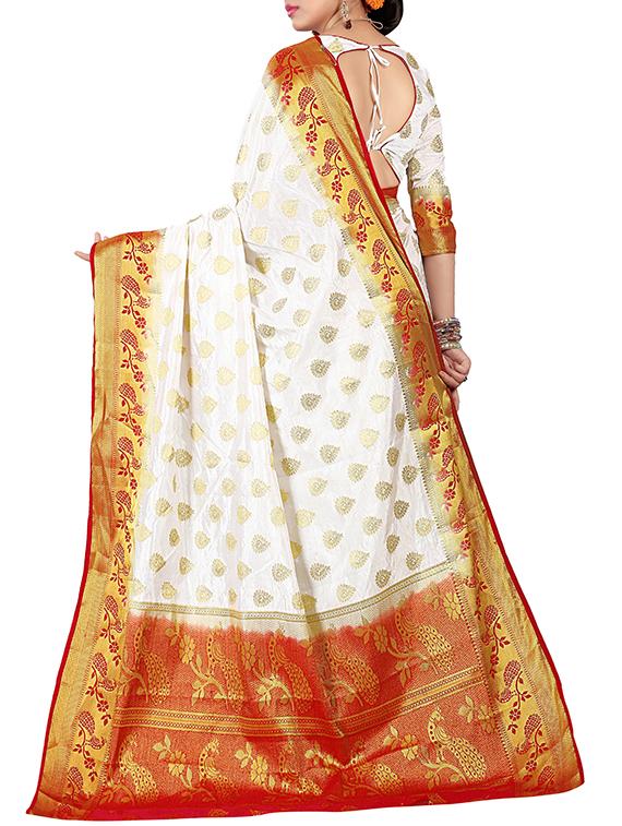 contrast zari border banarasi saree with blouse - 15432964 - Zoom Image - 2