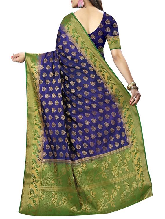 contrast zari border woven saree with blouse - 15432972 - Zoom Image - 2