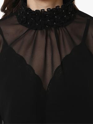 embellished choker neck sheer top - 15433081 - Standard Image - 5