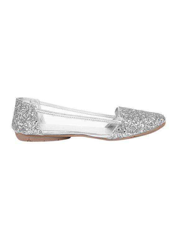 silver slip on ballerinas - 15433345 - Zoom Image - 2