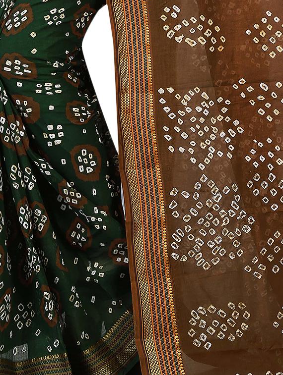 Zari contrast border bandhani saree with blouse - 15433782 - Zoom Image - 2