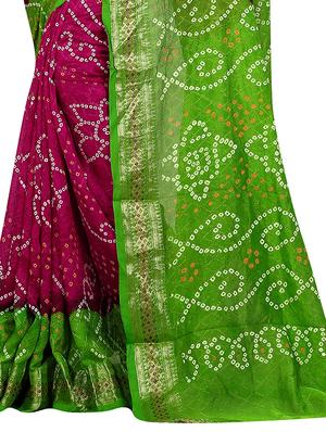 Zari contrast border bandhani saree with blouse - 15433790 - Standard Image - 2