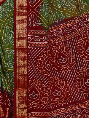 Zari contrast border bandhani saree with blouse - 15433799 - Standard Image - 2