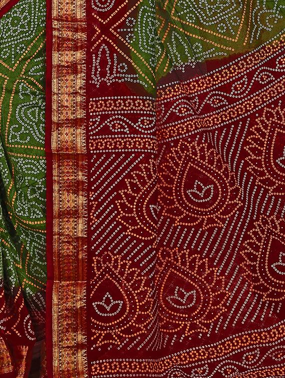 Zari contrast border bandhani saree with blouse - 15433799 - Zoom Image - 2