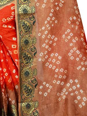 Zari contrast border bandhani saree with blouse - 15433881 - Standard Image - 2
