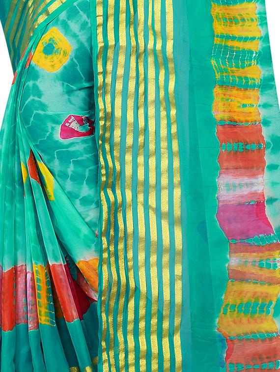 Golden stripes border shibori saree with blouse - 15433898 - Zoom Image - 2