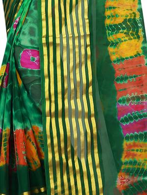 Golden stripes border shibori saree with blouse - 15433904 - Standard Image - 2