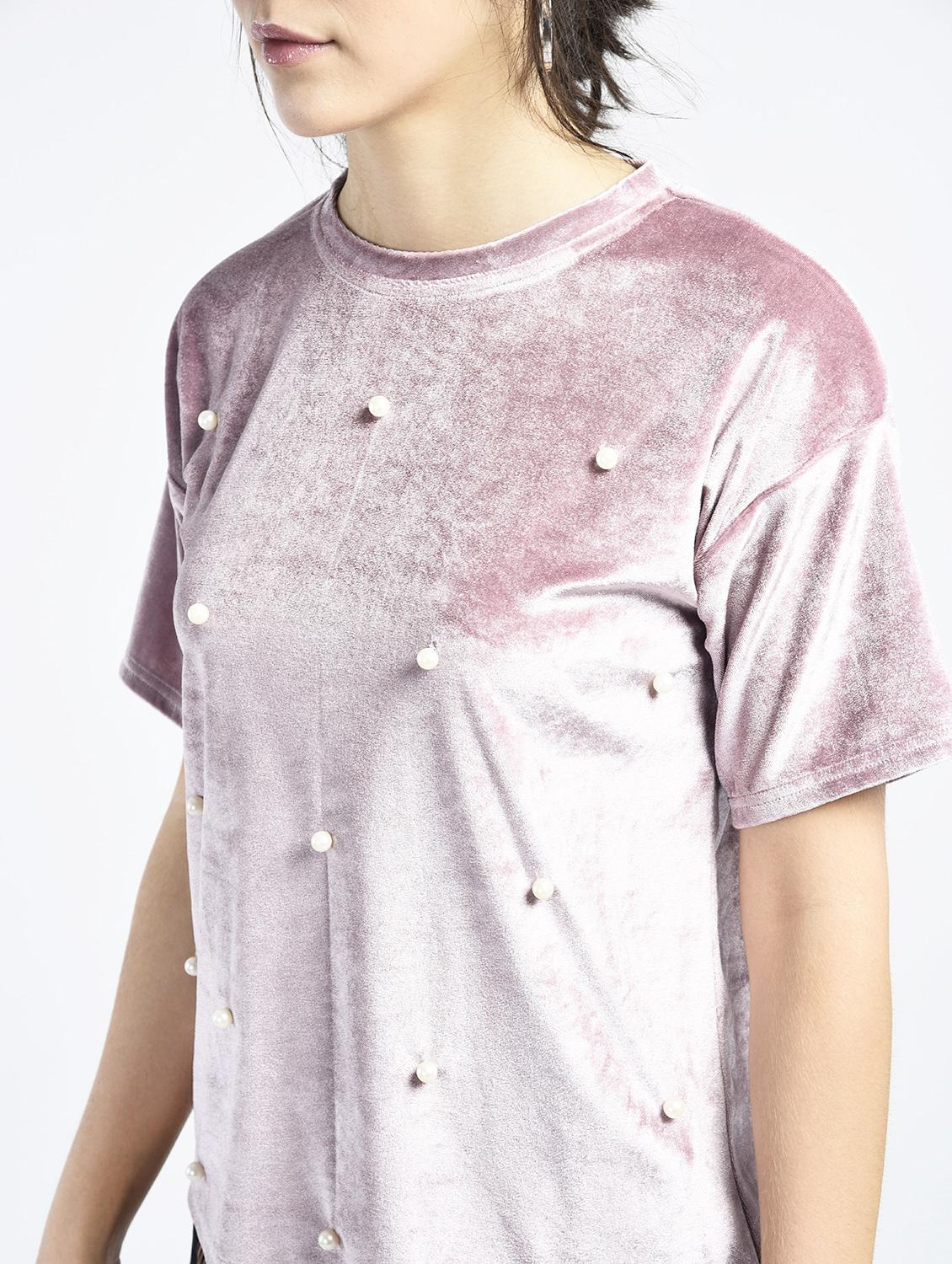pearl embellished velvet top - 15434406 - Zoom Image - 2