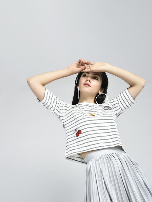 striped graphic patch boxy tee - 15434668 - Standard Image - 1